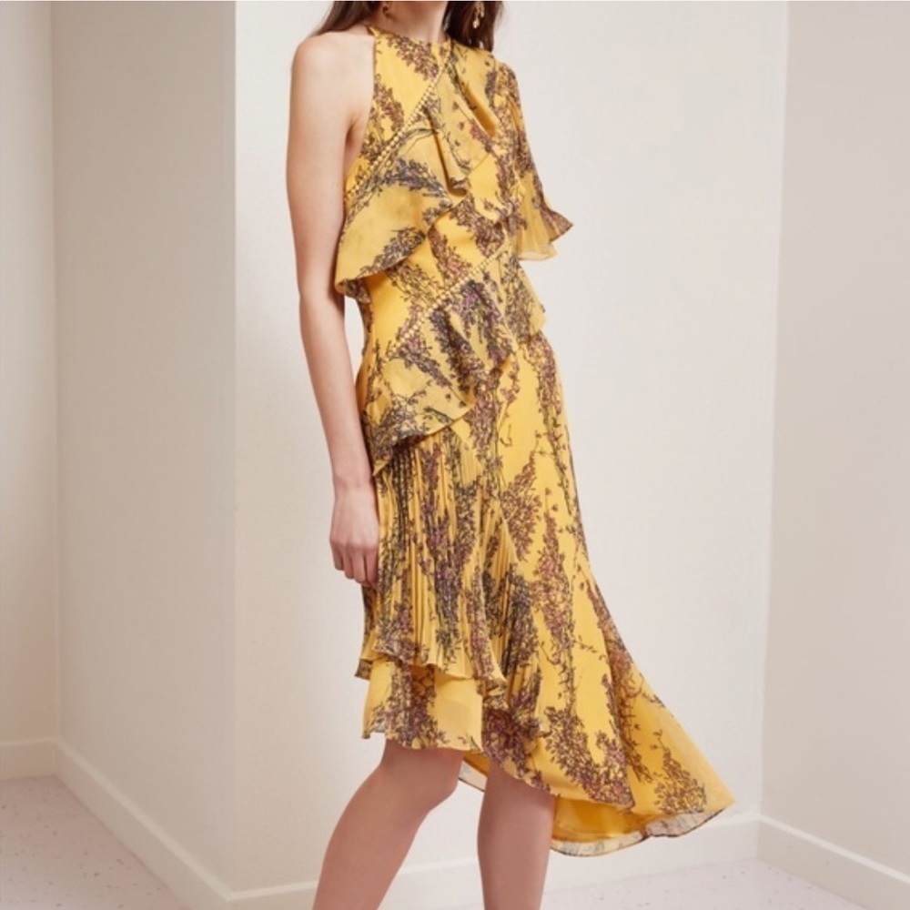 Keepsake‎ Light Up Dress Golden Wildflower Floral Asymmetrical Midi Size XL